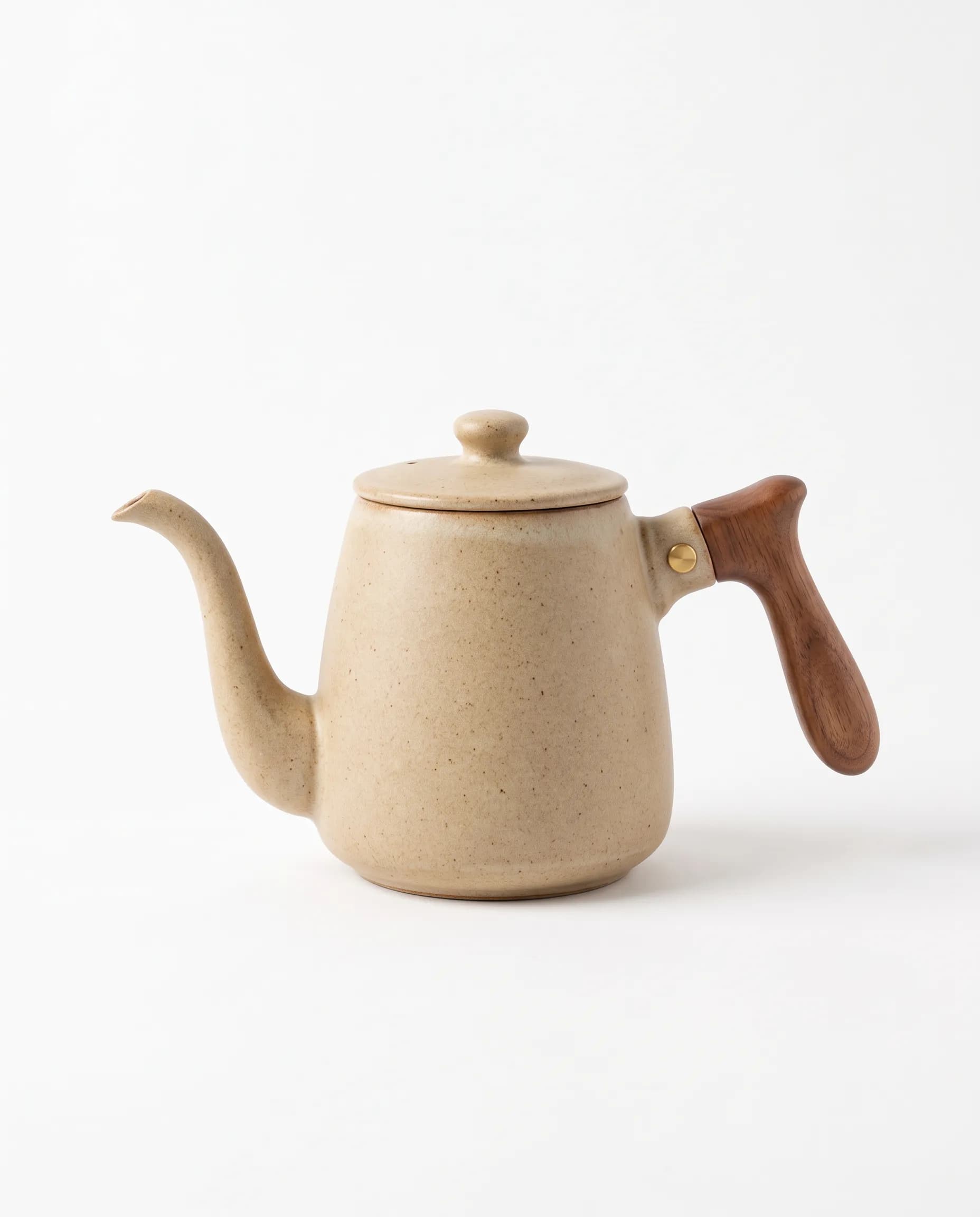 Sandy ceramic kettle with a walnut handle