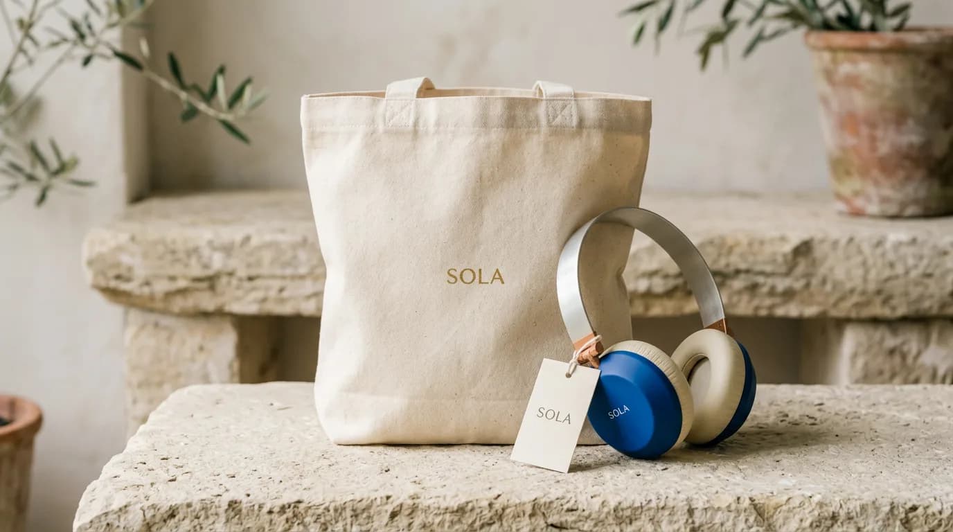 The product and the mark on a tote, ready to pitch