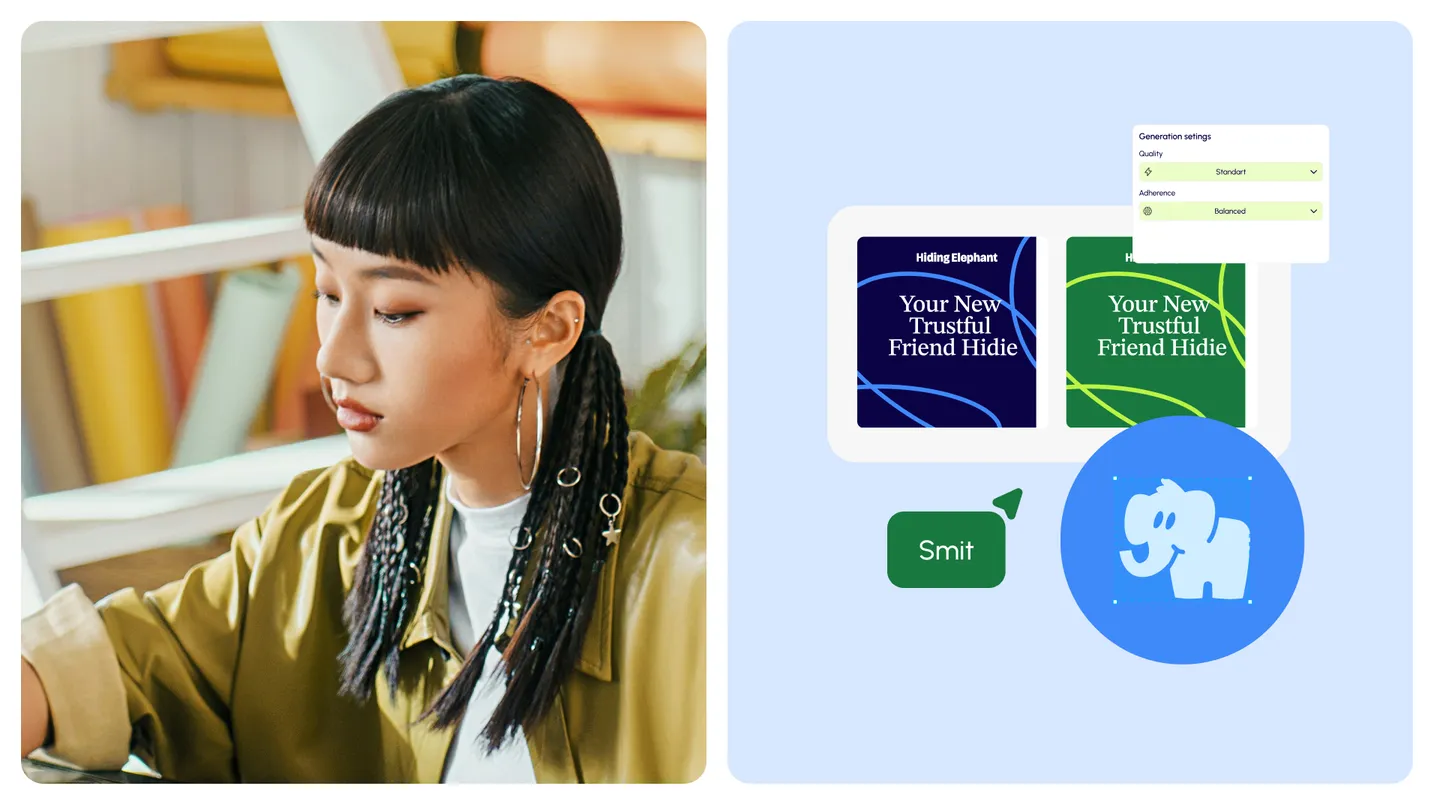 Designer at work alongside the Hiding Elephant character