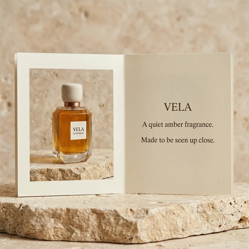 VELA lettering with a crop mark, kerning checked up close — variation 3