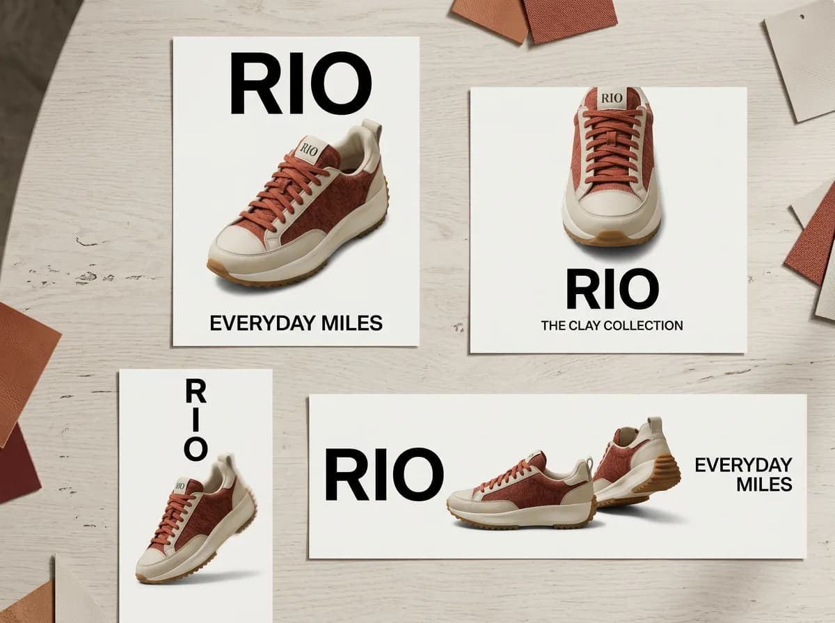 A RIO poster with exact type, margins, and the same sneaker — variation 1