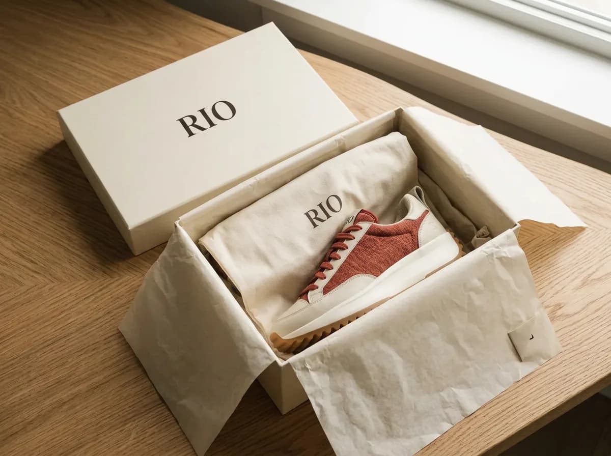 A RIO poster with exact type, margins, and the same sneaker — variation 4
