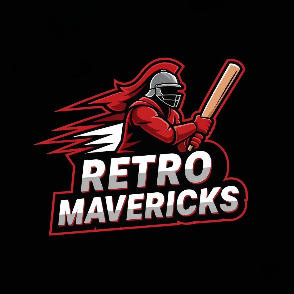 AI Logo Design by Hiding Elephant for Create an aggressive warrior-style cricket team logo for “RETRO MAVERICKS”.
Include a heroic cricket player silhouette or warrior helmet holding a bat.
Add dynamic lines for motion and energy.
Bold lettering with retro flair.
Color palette: red, black, white.
Tournament-grade vector logo, no background.