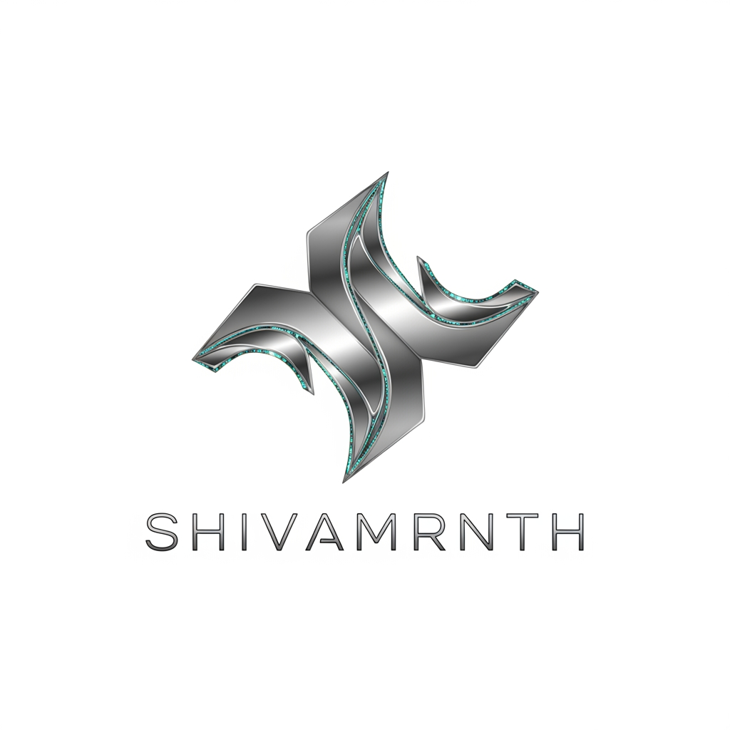 AI Logo Design by Hiding Elephant for “Logo for ‘SHIVAMRNTH’ built from three extremely thin metallic water waves forming a geometric symbol. Clean, scientific, ultra-modern. Aqua-blue micro highlights. Typography very thin, uppercase, silver. Pure white premium background.”