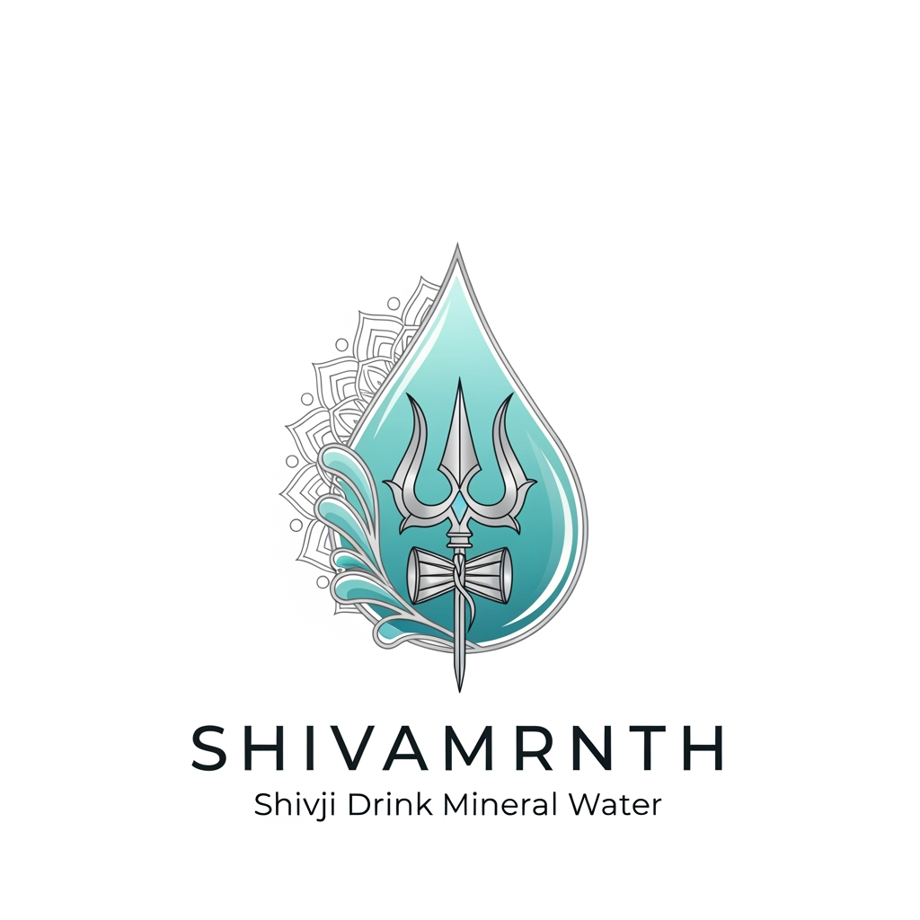 AI Logo Design by Hiding Elephant for “Design a premium vector logo for ‘SHIVAMRNTH – Shivji Drink Mineral Water’ using a minimal trishul icon merged inside a smooth translucent water droplet. Clean aqua gradients, metallic silver outlines, sacred yet modern. Typography thin, elegant, uppercase. Pure white background.”

**2. Sacred Water Wave + Mandala Line Art
