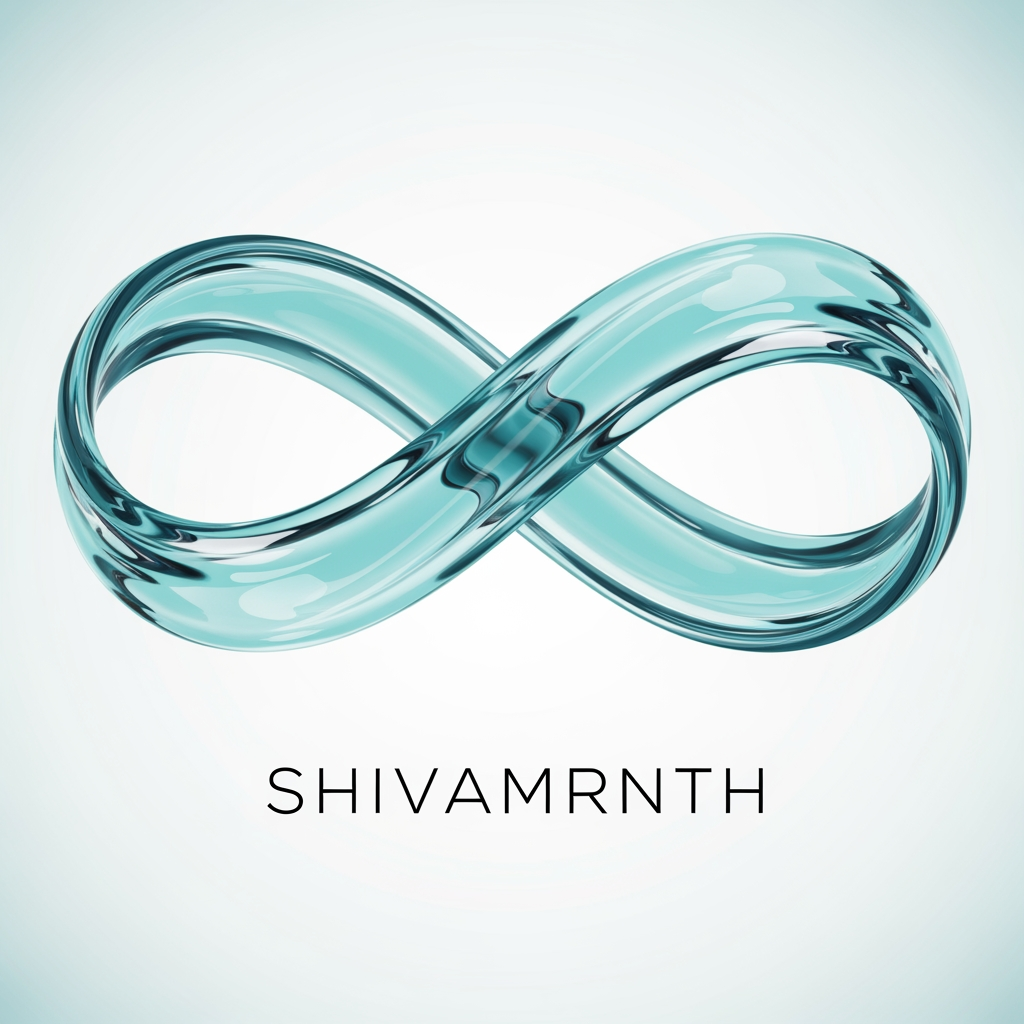 AI Logo Design by Hiding Elephant for “Create a premium logo for ‘SHIVAMRNTH’ using a continuous infinity ribbon made from translucent aqua-blue water. Smooth curves, soft reflections, calm luxury mood. Thin modern typography below. No real droplet shape — abstract, flowing, elegant.”