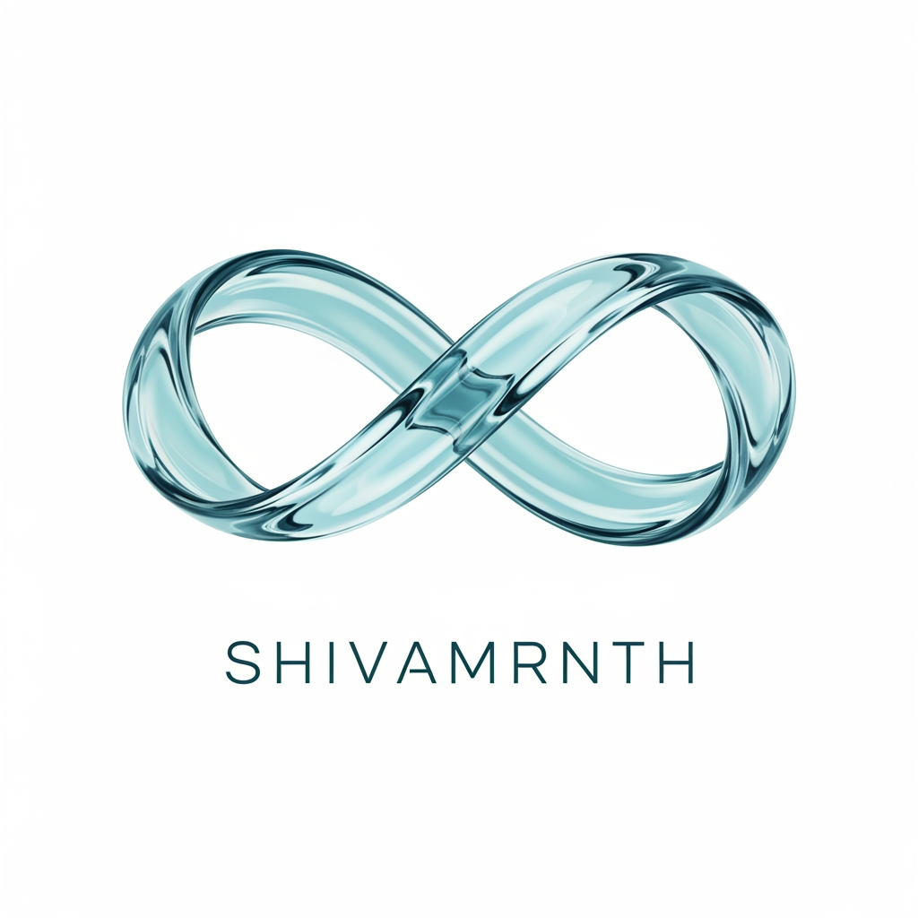 AI Logo Design by Hiding Elephant for “Create a premium logo for ‘SHIVAMRNTH’ using a continuous infinity ribbon made from translucent aqua-blue water. Smooth curves, soft reflections, calm luxury mood. Thin modern typography below. No real droplet shape — abstract, flowing, elegant.”