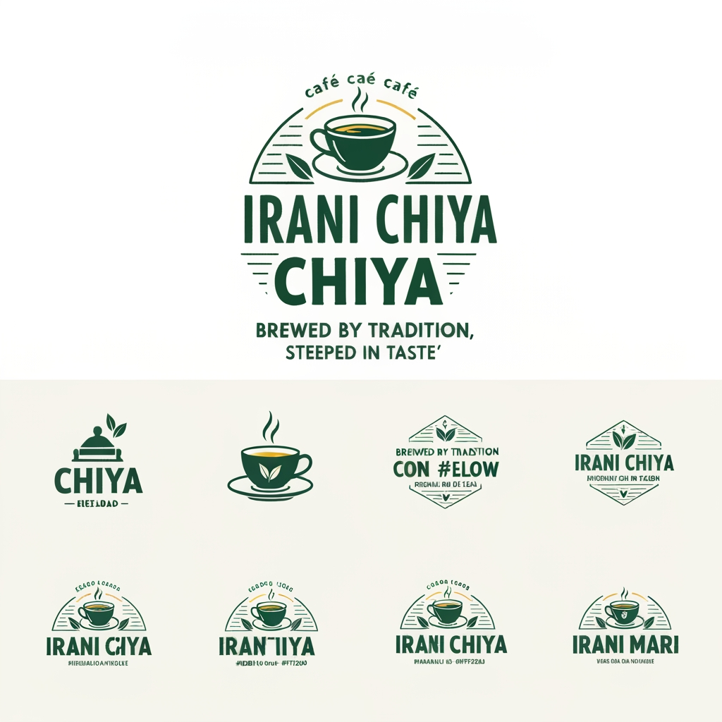 AI Logo Design by Hiding Elephant for “Create a modern, eye-catching logo for a café brand called Irani Chiya. The logo should strongly represent authentic tea culture with bold tea vibes. Include the slogan: ‘BREWED BY TRADITION, STEEPED IN TASTE’.
Use a clean, minimal yet premium design style. Incorporate elements like a steaming tea cup, tea leaves, or a traditional Irani tea kettle, but keep the design modern, iconic, and brandable.
Primary brand colors must be: Green #0D8140 and Yellow #FFF200 — use them prominently for contrast, vibrance, and recognition.
Typography should be bold, slightly vintage, and highly readable to match Irani chai heritage. The overall logo should feel warm, inviting, and memorable.
Generate variations including emblem style, icon-focused, badge-style, and wordmark versions with the slogan.” make best as you can possible