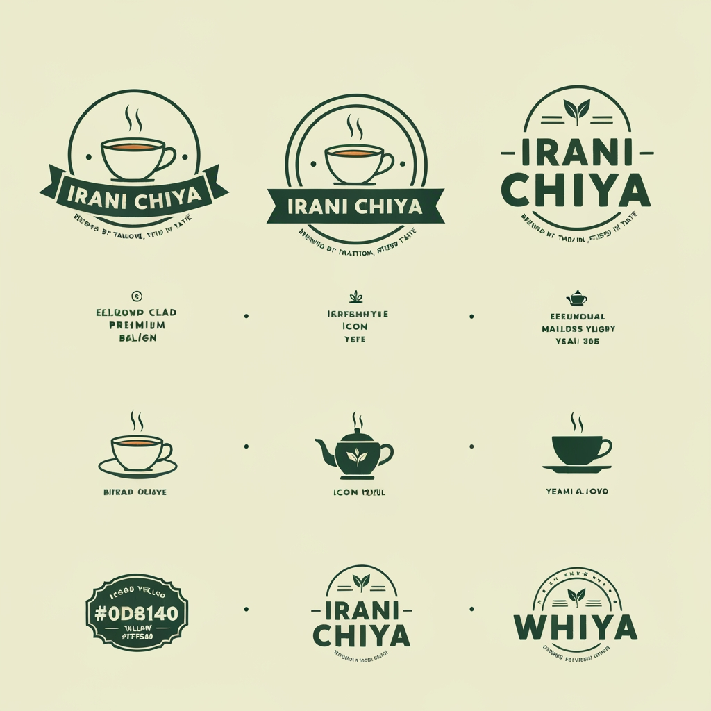 AI Logo Design by Hiding Elephant for “Create a modern, eye-catching logo for a café brand called Irani Chiya. The logo should strongly represent authentic tea culture with bold tea vibes. Include the slogan: ‘BREWED BY TRADITION, STEEPED IN TASTE’.
Use a clean, minimal yet premium design style. Incorporate elements like a steaming tea cup, tea leaves, or a traditional Irani tea kettle, but keep the design modern, iconic, and brandable.
Primary brand colors must be: Green #0D8140 and Yellow #FFF200 — use them prominently for contrast, vibrance, and recognition.
Typography should be bold, slightly vintage, and highly readable to match Irani chai heritage. The overall logo should feel warm, inviting, and memorable.
Generate variations including emblem style, icon-focused, badge-style, and wordmark versions with the slogan.” make best as you can possible
