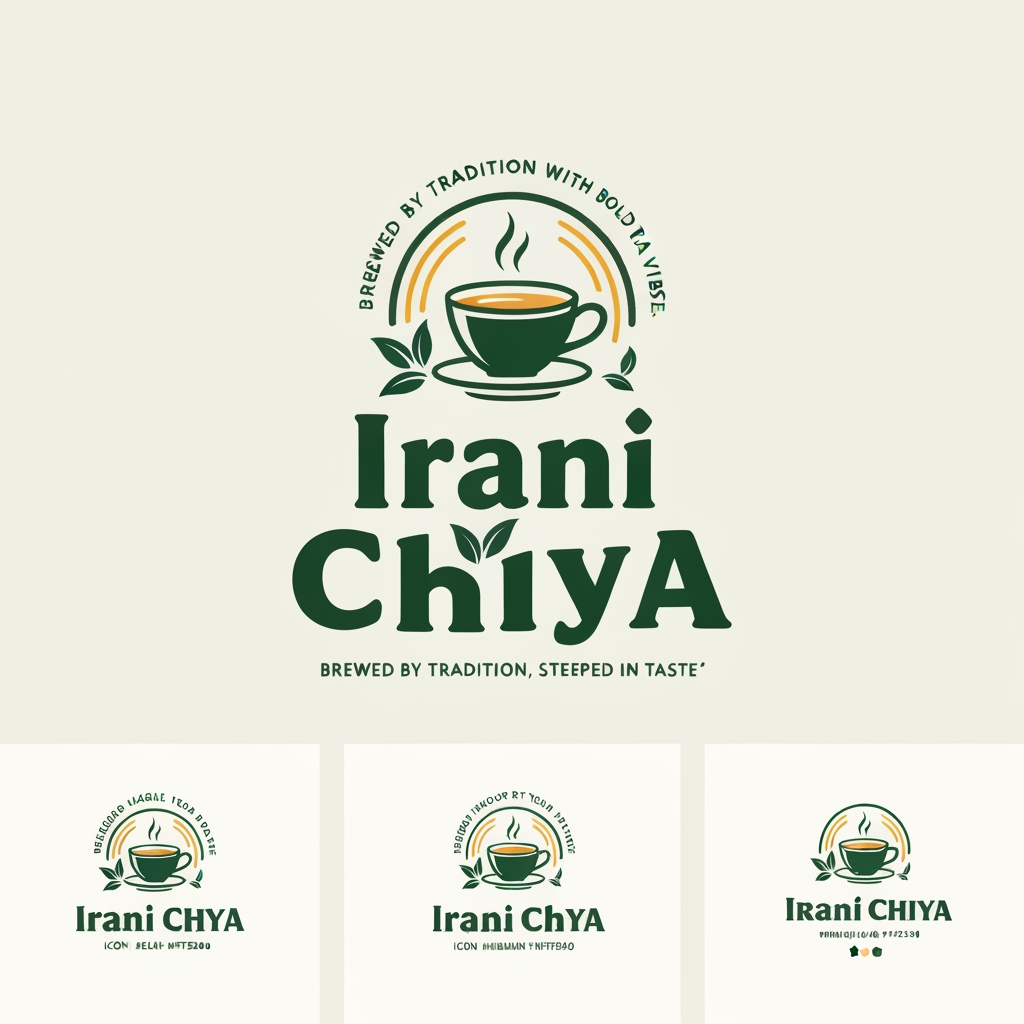 AI Logo Design by Hiding Elephant for “Create a modern, eye-catching logo for a café brand called Irani Chiya. The logo should strongly represent authentic tea culture with bold tea vibes. Include the slogan: ‘BREWED BY TRADITION, STEEPED IN TASTE’.
Use a clean, minimal yet premium design style. Incorporate elements like a steaming tea cup, tea leaves, or a traditional Irani tea kettle, but keep the design modern, iconic, and brandable.
Primary brand colors must be: Green #0D8140 and Yellow #FFF200 — use them prominently for contrast, vibrance, and recognition.
Typography should be bold, slightly vintage, and highly readable to match Irani chai heritage. The overall logo should feel warm, inviting, and memorable.
Generate variations including emblem style, icon-focused, badge-style, and wordmark versions with the slogan.” make best as you can possible