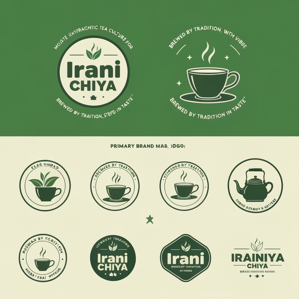 AI Logo Design by Hiding Elephant for “Create a modern, eye-catching logo for a café brand called Irani Chiya. The logo should strongly represent authentic tea culture with bold tea vibes. Include the slogan: ‘BREWED BY TRADITION, STEEPED IN TASTE’.
Use a clean, minimal yet premium design style. Incorporate elements like a steaming tea cup, tea leaves, or a traditional Irani tea kettle, but keep the design modern, iconic, and brandable.
Primary brand colors must be: Green #0D8140 and Yellow #FFF200 — use them prominently for contrast, vibrance, and recognition.
Typography should be bold, slightly vintage, and highly readable to match Irani chai heritage. The overall logo should feel warm, inviting, and memorable.
Generate variations including emblem style, icon-focused, badge-style, and wordmark versions with the slogan.” make best as you can possible