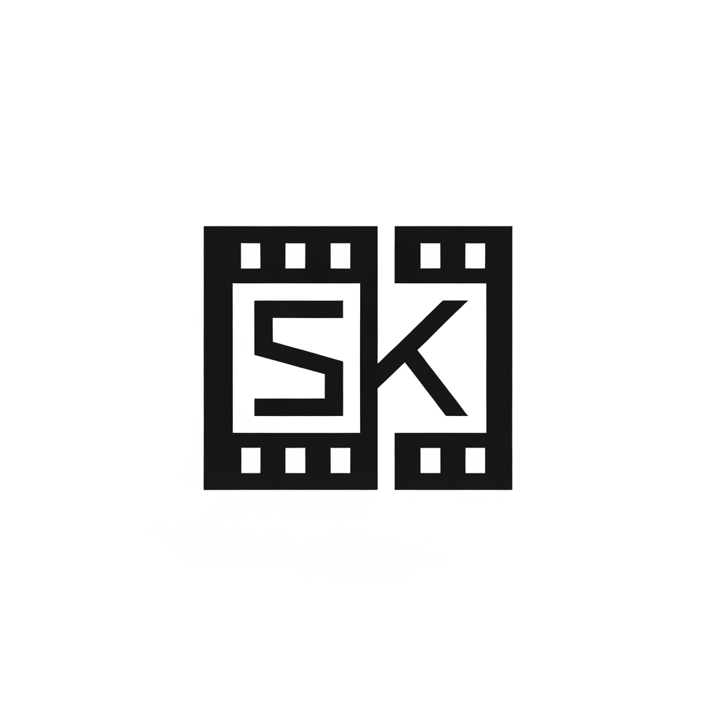 AI Logo Design by Hiding Elephant for Design a 2D logo where SK forms the inner shapes of a film frame box. Use geometric, sharp letters integrated within a rectangular movie frame. Flat style, black & white contrast, modern and cinematic.