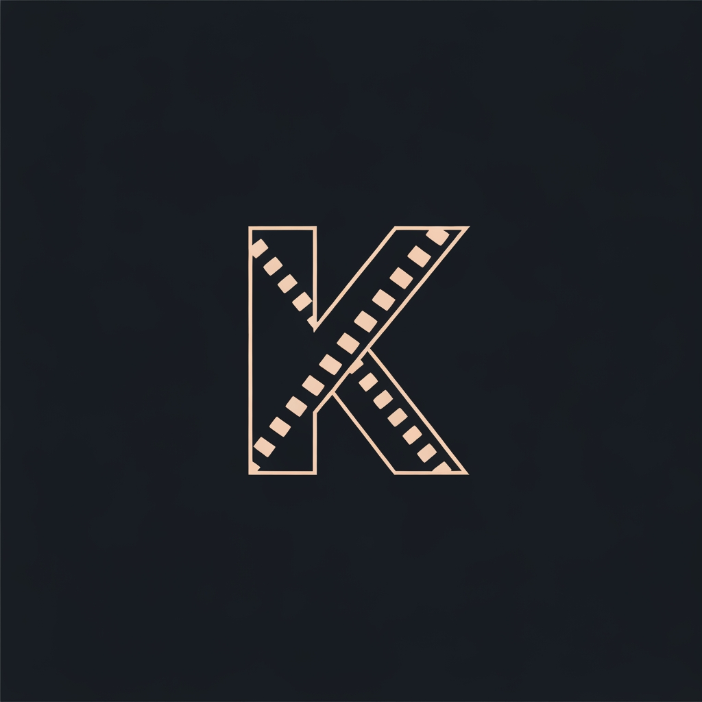 AI Logo Design by Hiding Elephant for Create a 2D retro-modern logo where the letter K overlaps a flat film strip going diagonally. Clean, minimal shapes, sharp silhouette. Flat vector design suitable for branding.