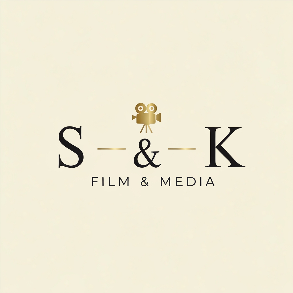 AI Logo Design by Hiding Elephant for Create a classic logo for SK Film & Media featuring a small elegant film camera icon in premium gold. The letters S and K in a refined serif or clean classic font, paired with a subtle gold-black color scheme. Vintage Hollywood feel, sophisticated and timeless