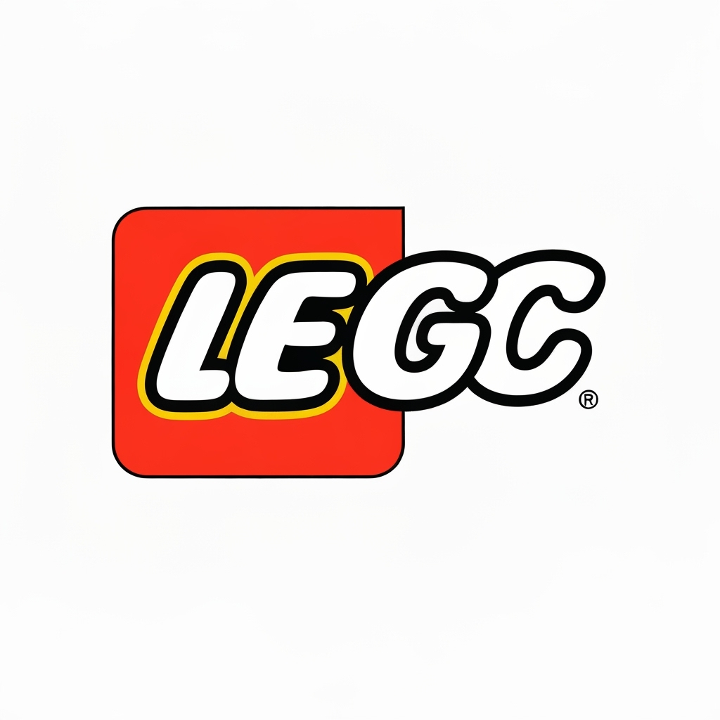 AI Logo Design by Hiding Elephant for create the lego logo but instead of the letters spelling "lego"  make it spell "UGC" make sure all the colors, fonts, etc are the exact same as the original lego logo