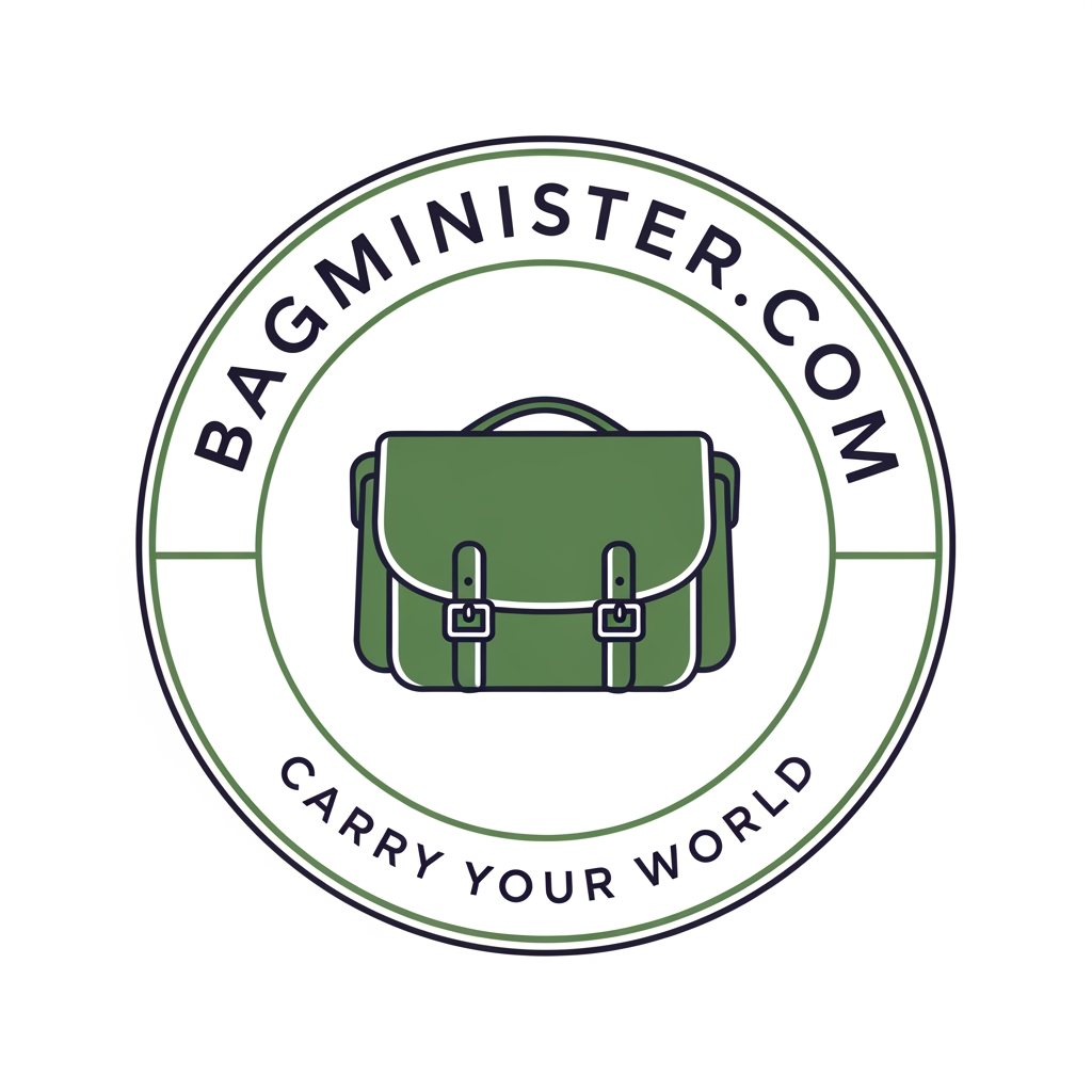 AI Logo Design by Hiding Elephant for i want to create a bag related logo in circle layout for a brand called BagMinister.com