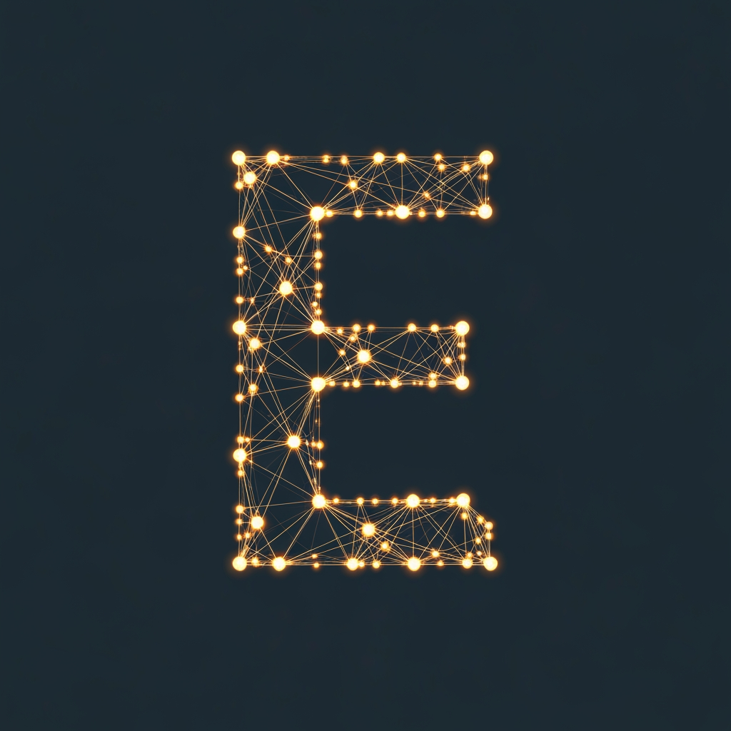 AI Logo Design by Hiding Elephant for A glowing letter E formed by connected dots (symbolizing active digital nodes).