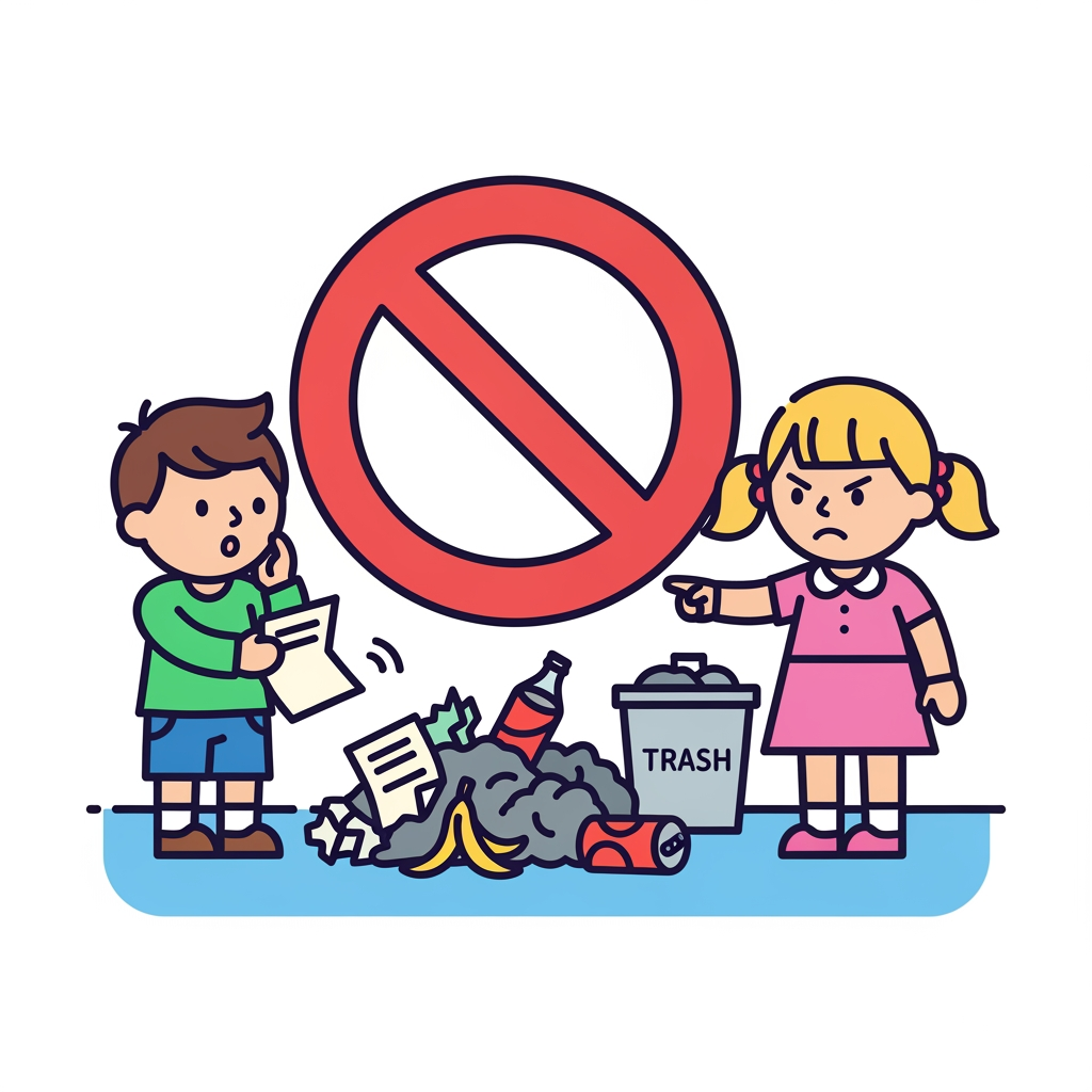 AI Logo Design by Hiding Elephant for clip art of children not allowed to throw garbage on floor