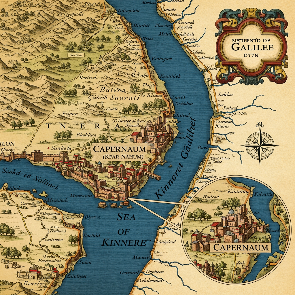 AI Logo Design by Hiding Elephant for תדייק יותר שיהי זום על כפר נחום והכנרת על המפה