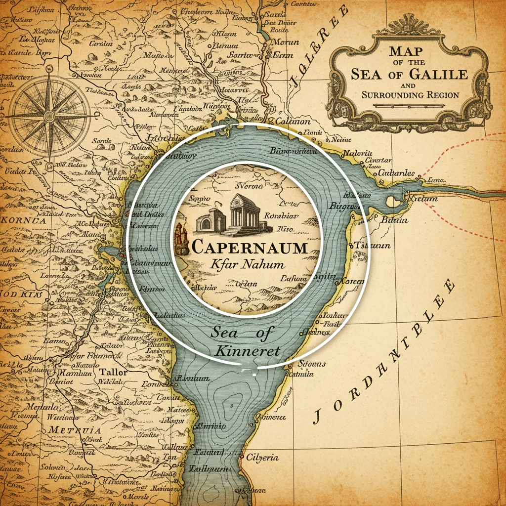 AI Logo Design by Hiding Elephant for תדייק יותר שיהי זום על כפר נחום והכנרת על המפה