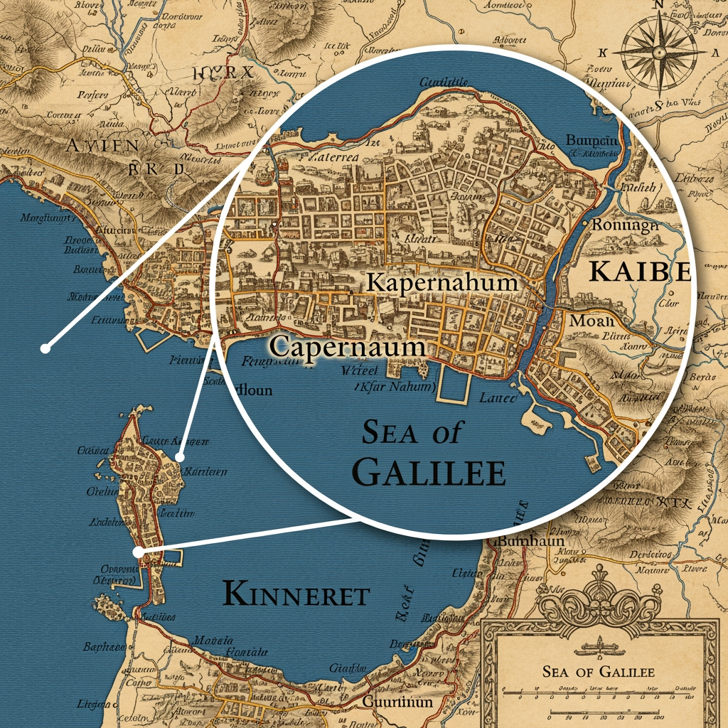 AI Logo Design by Hiding Elephant for תדייק יותר שיהי זום על כפר נחום והכנרת על המפה