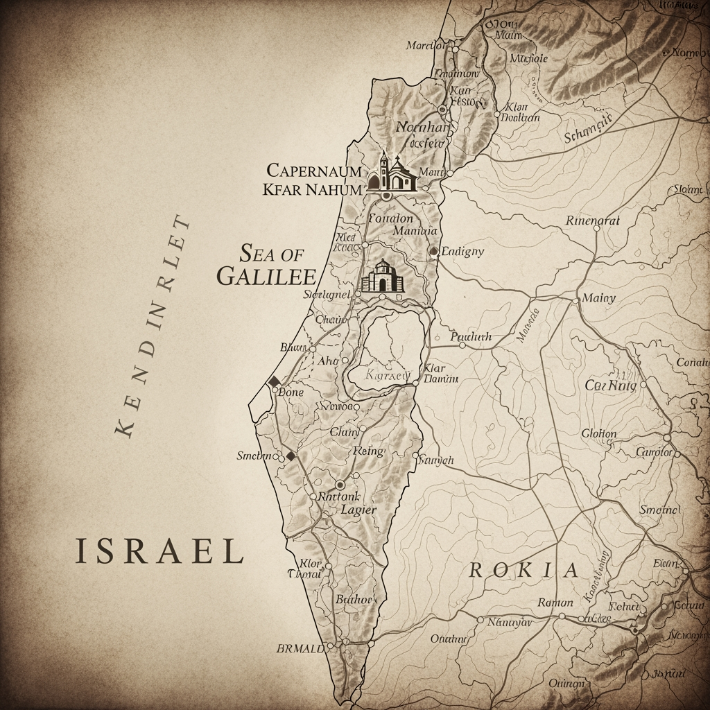 AI Logo Design by Hiding Elephant for תיצור לי תמונה של כפר נחום על מפת ישראל