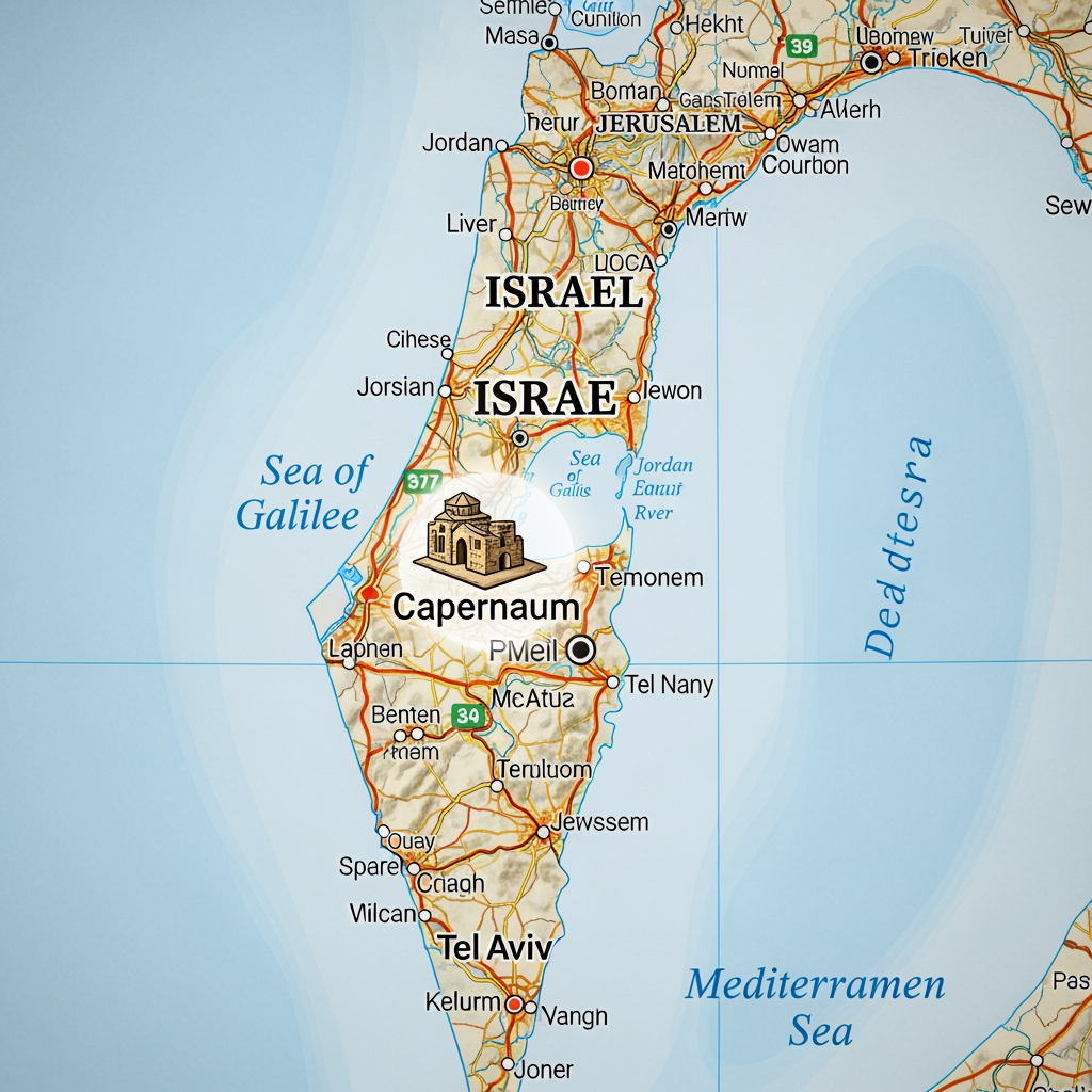 AI Logo Design by Hiding Elephant for תיצור לי תמונה של כפר נחום על מפת ישראל