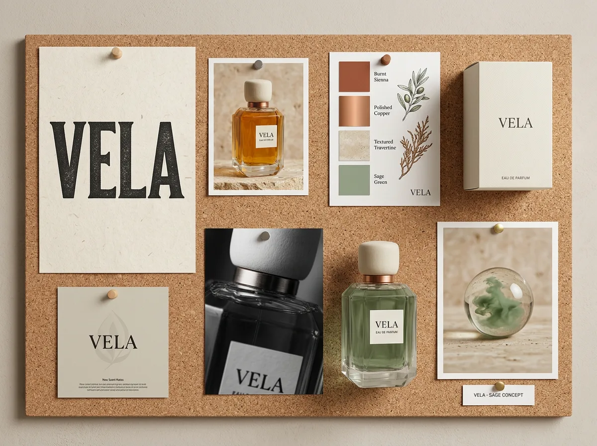 A pinboard of different VELA identity directions